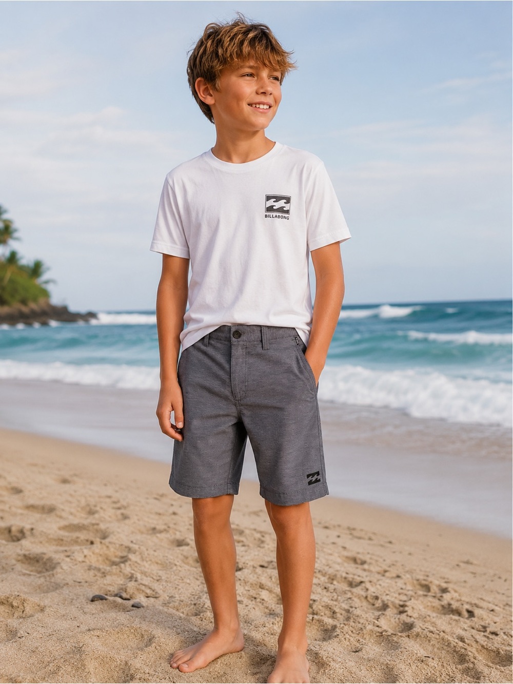 Billabong Crossfire Submersible Hybrid Board‎ Shorts Grey Stripe Boys 24